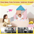 Tangram Puzzles Modular Kids Play Couch Building Fort, Children Explorer Sofa with Ball Pit, Kids playroom Convertible Furniture for Inspiring Child Creativity, Made Entirely of Sponge (Pink Series)
