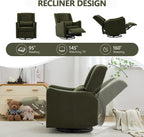29.5'' Wide Swivel Rocker Recliner with 3-Position Lock Leg Rest, Nursery Chair with Sturdy Metal Base for Living Room, Bedroom and Apartment, Teddy Fleece (Seaweed Green)