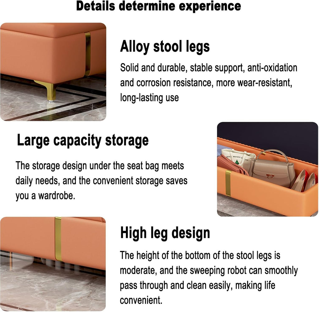 Entrance shoe-changing stool with storage space, living room storage stool with gold cabinet legs, footstool for bedroom bed end, with solid wood frame, suitable for corridor, bedroom, etc. ( Color :