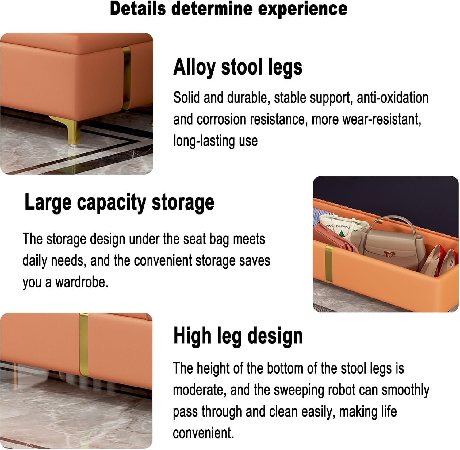 Entrance shoe-changing stool with storage space, living room storage stool with gold cabinet legs, footstool for bedroom bed end, with solid wood frame, suitable for corridor, bedroom, etc. ( Color :
