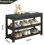 2-Tier Shoe Bench with Padded Cushion, 12-Pair Entryway Storage with Sturdy Metal Frame, Space-Saving Shoe Rack with Seat, Gray, 31.9x12x19.3 Inches