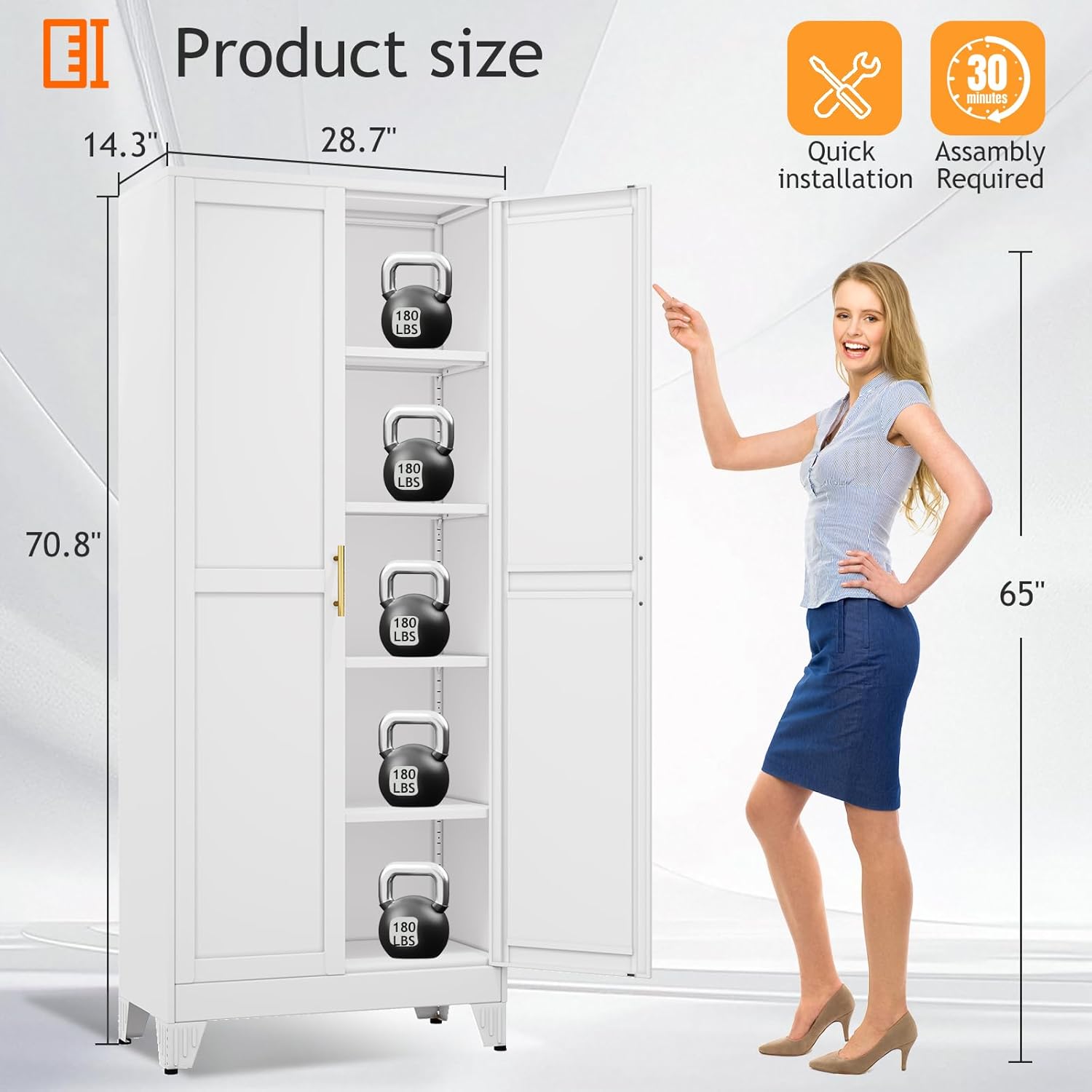 71" Tall Metal Pantry Storage Cabinet with Doors and 4 Adjustable Shelves, Freestanding White Cupboard for Kitchen, Dining Room or Living Room
