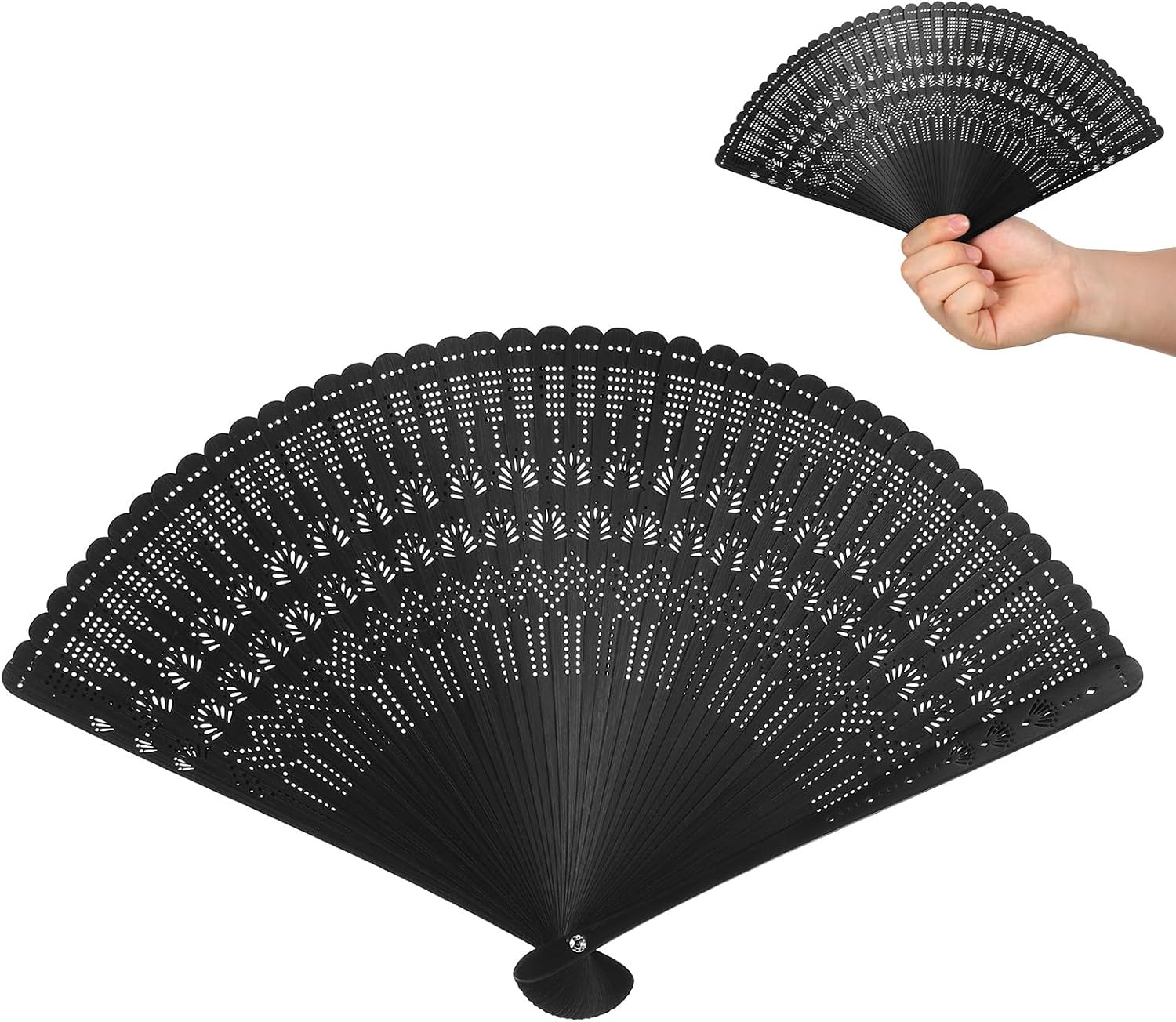 NUOBESTY Bamboo Folding Fan 12.5 Inch Vintage Hand Held Fan for Women Portable Foldable Hand for Summer Weddings Parties and Home Decoration (Black)