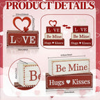 4 Pcs Valentine's Day Decorations, Wooden Valentines Decor for Home Table with Stacked Blocks & Heart Accent, Galentines Day Deco for Tiered Tray Farmhouse Shelf Mantle Home Office