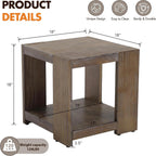 chairus Wood End Table, Nightstand with 2-Layer Storage Shelves, Rectangular Side Table for Sofa/Couch/Bedroom, Brown