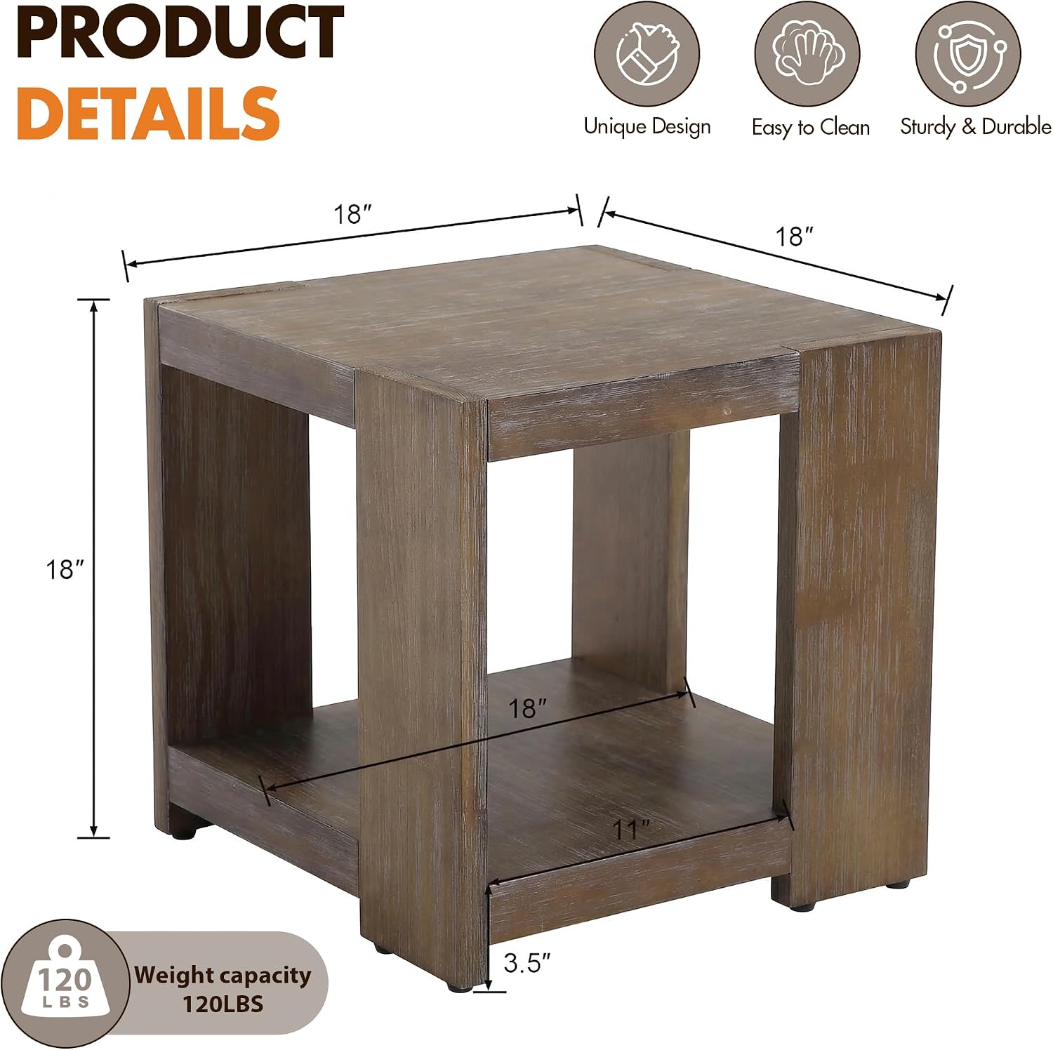 chairus Wood End Table, Nightstand with 2-Layer Storage Shelves, Rectangular Side Table for Sofa/Couch/Bedroom, Brown