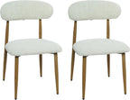 FREKEN Modern Upholstered Dining Chairs Set of 2, Mid-Century Metal Frame with Wood Grain, Linen Fabric Side Chair for Kitchen Dining Room, 350lbs Capacity, Beige