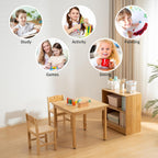 UNICOO Kids Table and 2 Chairs Set with Bookshelf, Bamboo Toddler Desk and Chair Set, Wooden Kids Activity Table and Study Desk for Reading, Writing, Drawing, Playroom, Classroom, Natural