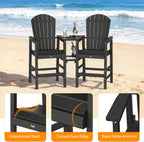 VINGLI Tall Adirondack Chairs Set of 2 with Dual Trays, All-Weather HDPE Outdoor BarStools Poly Deck Chairs for Patio, Poolside and Balcony (Black)