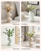 BosilunLife Decorative Vase Set of 3, Nested Interlocking Recycled Ceramic, Smooth Glossy Pastel Modern Decor, Sage Green & Khaki Centerpiece for Bookshelf