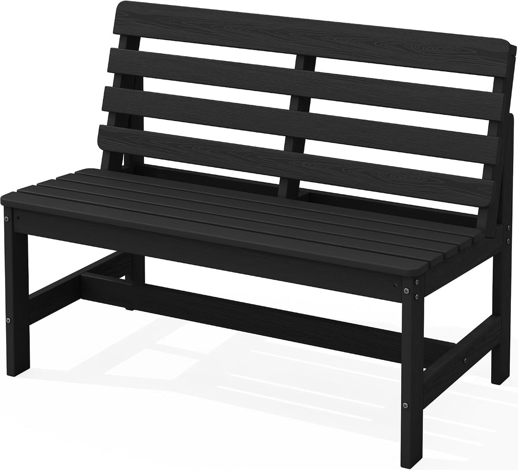 SERWALL Outdoor Bench, All Weather HDPE Outdoor Benches, 2-Person Armless Porch Bench with 600 lbs Weight Capacity, Patio Benches for Outdoors, Porch, Park and Dining, Black