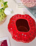 DN DECONATION Red Strawberry Vase, Ceramic Flower Vase for Table Home Decor | Strawberry Flower Vases for Colorful Home Decor, Decorative Cute Vase for Office, Mantel, Shelf, Strawberry Party Decorations