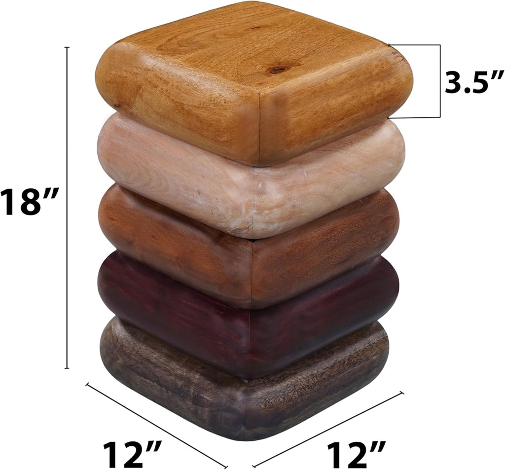 Zyra 18 Inch Side End Table, Sculptural Stacked Design, Mango and Acacia Wood Artisanship, Brown Finish, Modern Accent Table for Living Room, Bedroom, Entryway and Home Decor Display