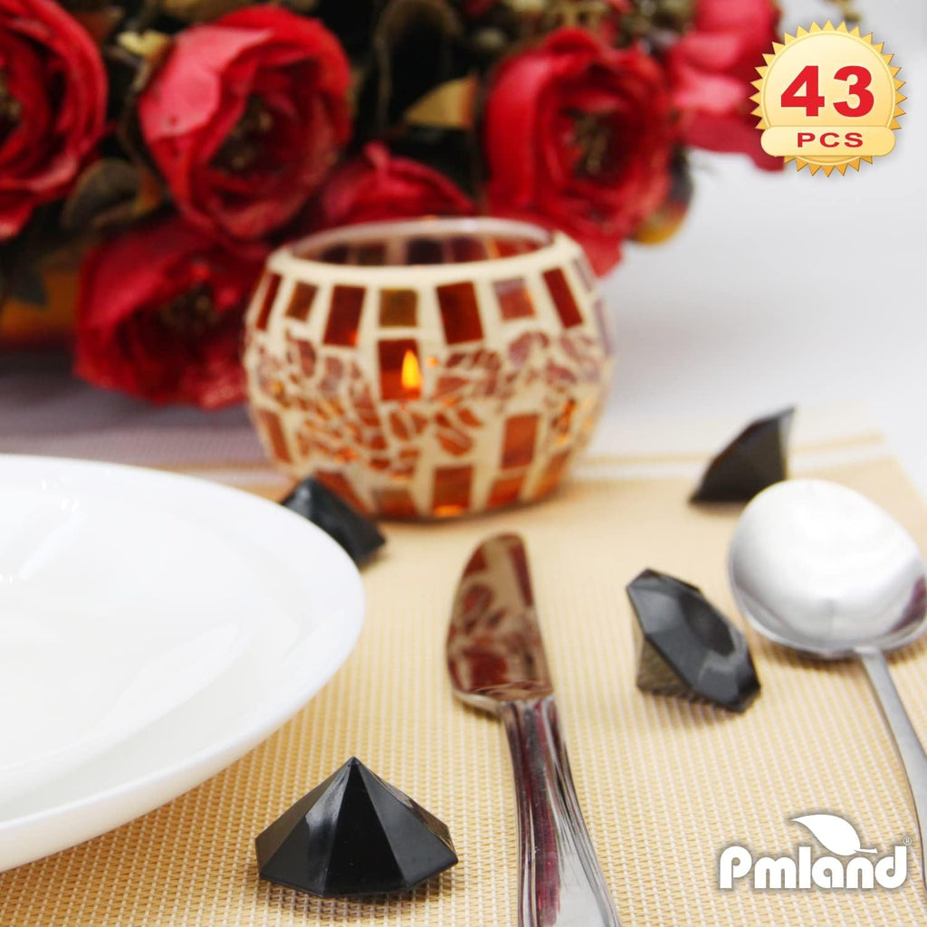 PMLAND 40+ Pieces Large Acrylic Diamond Crystals Gems Treasure Gemstones for Table Scatters Vase Fillers Decoration Party Treasure Hunting Arts and Crafts - Black