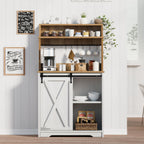 BestHaped Farmhouse Coffee Station with 3 Tier Storage Hutch & 6 Hooks - 56 Inch Small Coffee Bar Table with Adjustable Shelves for Living/Dining Room