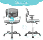 Giantex Kids Desk Chair, Ergonomic Adjustable Teen Task Chair w/Y-Shaped Lumbar Support, Armrest & Universal Wheels, Mesh Kid Office Chair for Sturdy, Kids Computer Chair for Boys & Girls 4-12, Grey