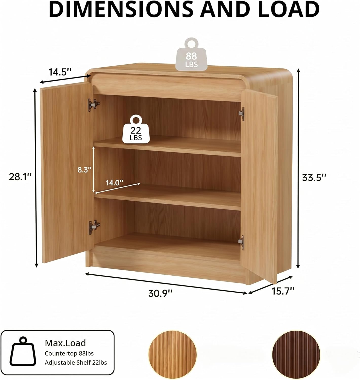 FURSUN Modern Fluted Sideboard with Curved Design, 31" Wood Buffet Cabinet with 2 Doors & Adjustable Shelves, Elegant Coffee Bar Cabinet for Kitchen, Dining Room & Entryway, Natural Oak