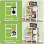 Rolling Kitchen Storage Microwave Cart & Kitchen Island on Wheels, Adjustable Shelf, Lockable Wheels, 27.75" L × 15.35" W, Bakers Rack Microwave Stand with Tilt-Out Baskets, Kitchen, Coffee Bar, White