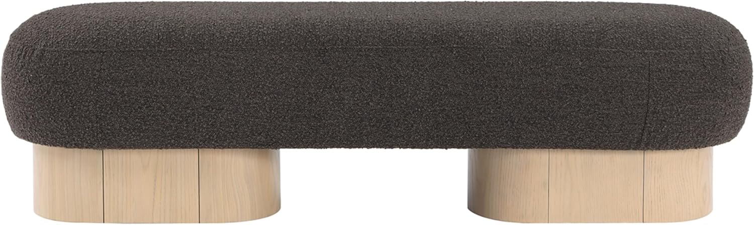 Meridian Furniture 22001Brown Robertson Collection Art Deco Bench with Luxurious Brown Boucle Fabric and Rich Natural Oak Finish, 60.5" W x 18" D x 16" H, Brown