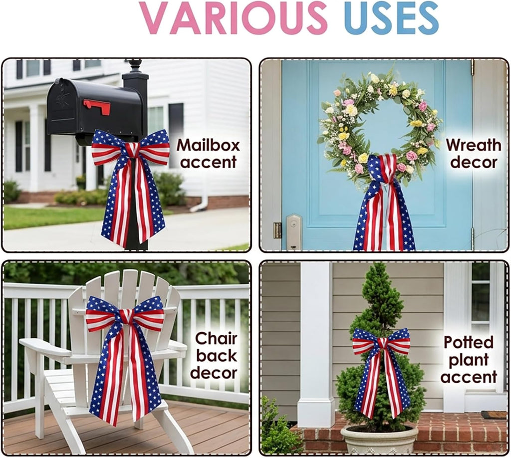 2pcs Patriotic Wreath Sash for Front Door, Sashes for Wreath Doorway Decoration, Stars and Stripes