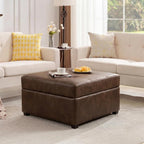 Homebeez 28.3" Storage Ottoman Bench with Faux Leather Upholstery, Button Tufted Lid, Wood Legs - Footrest, Coffee Table, Footstool for Living Room, Mottled Brown