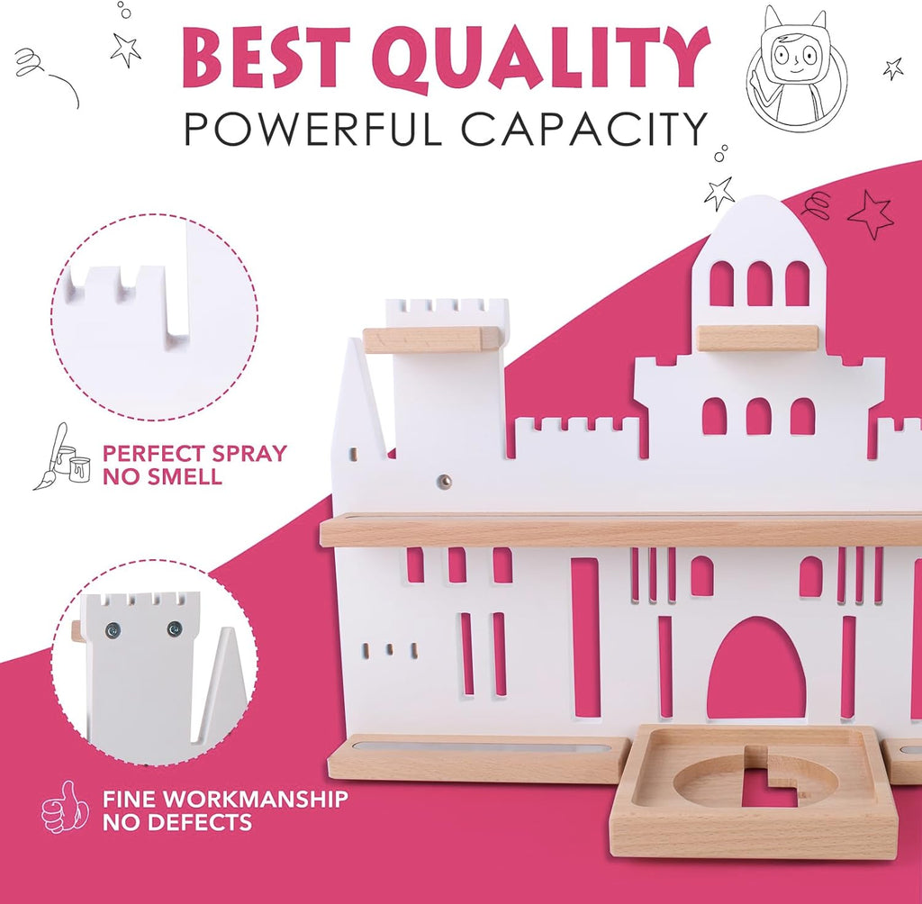 Givilio Tonie Shelf Castle for Toniebox,Wall Mounted Tonie Shelf Set,Tonie Figures Tonie Storage,Magnetic Wooden Floating Shelves Compatible with Toniebox for Kids Room (Pink)