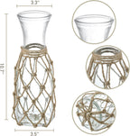 MyGift Rustic Glass Bottle Vase with Handwoven Hemp Rope Cover – Decorative Floral Arrangement Container for Home or Event Centerpieces