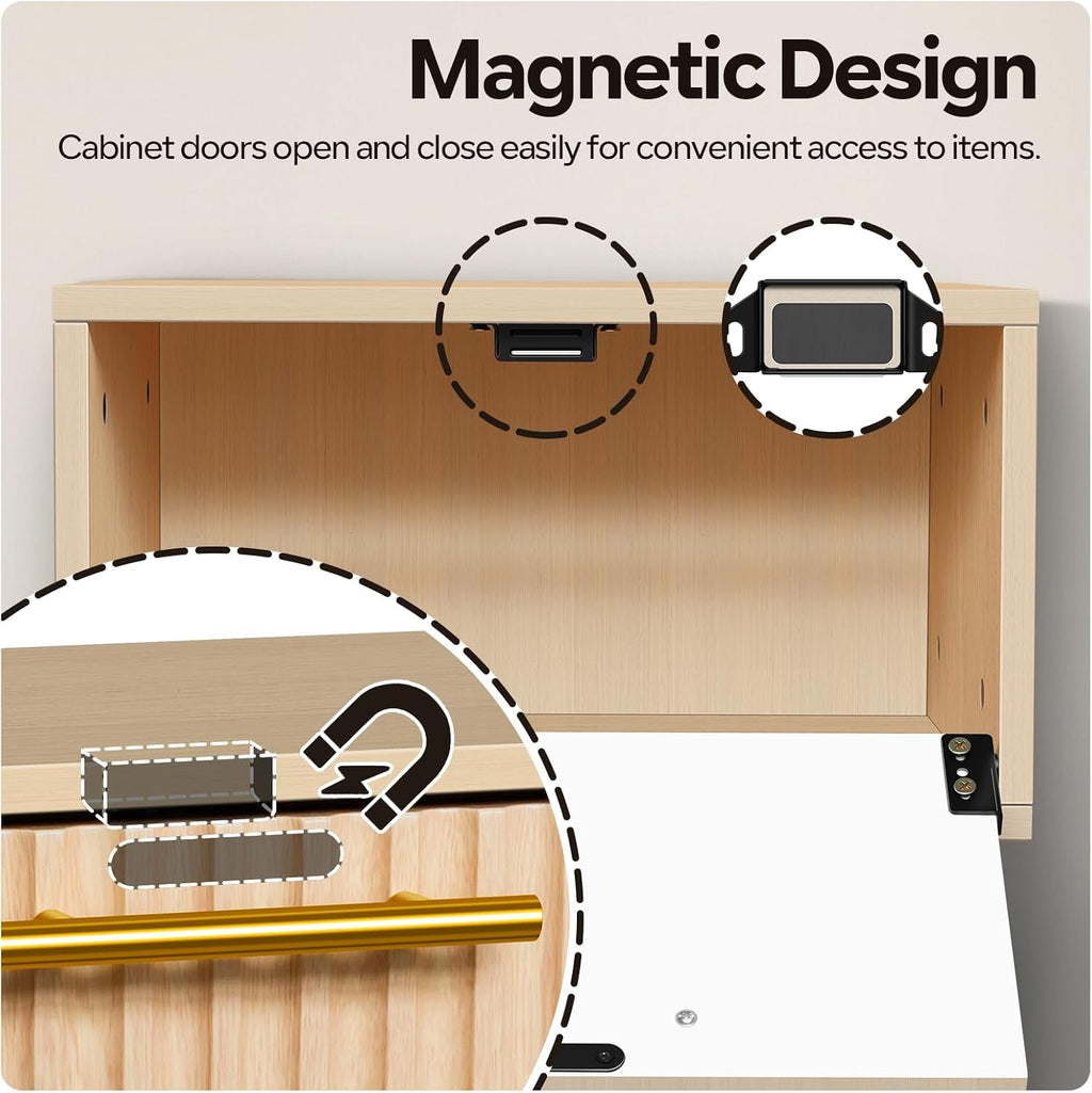 Kerry Small Fluted Nightstand, Bedside Table for Small Space, Modern End Table with Storage Drawer for Living Room, Bedroom, Solid Wood Feet, MDF, Wooden, Two Pack