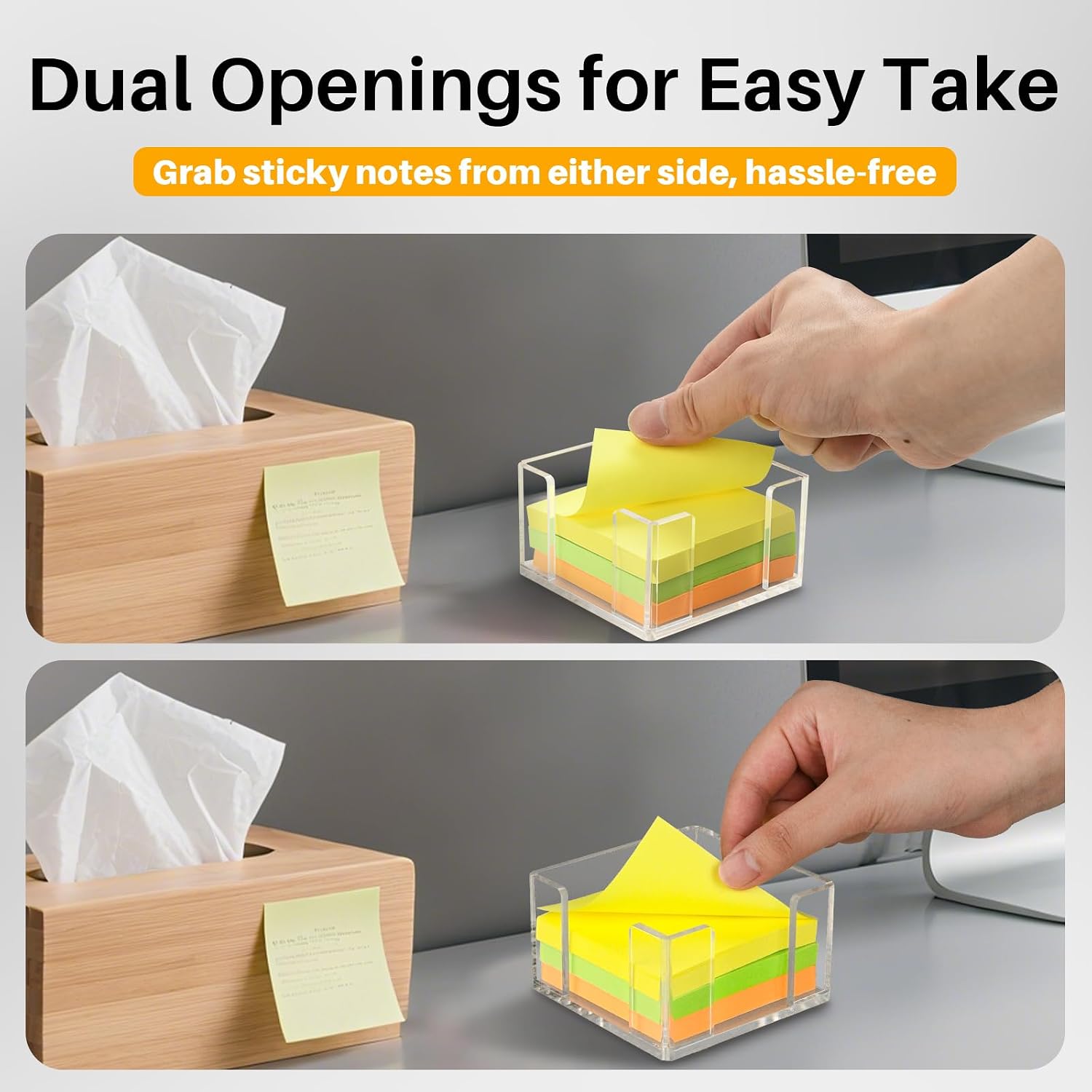 Acrylic Sticky Note Holder, 3x3 Inch Clear Dual Openings Square Notepad Organizer with Anti-Slip Base, Sticky Note Dispenser Memo Holder Case for Desk Office School Supplies(No Pads)