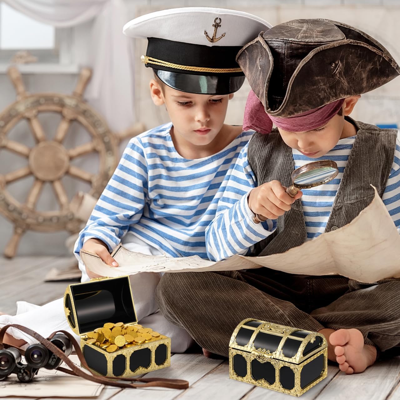 Cabilock 12 Pcs Treasure Chest for Kids Small Wedding Favor Boxes Favors Mini Pirate Chest Party Containers Themed Small Decor Vintage Candy present Boxes Bulk Pirate Candy Golden