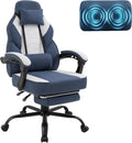 Gaming Chair with Footrest, Gaming Chair for Adults with Massage Lumbar Support, High Back Ergonomic Computer Chair, Breathable Fabric, Pocket Spring Cushion, 150°Reclining & Linkage Armrests, Blue