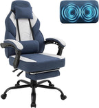 Gaming Chair with Footrest, Gaming Chair for Adults with Massage Lumbar Support, High Back Ergonomic Computer Chair, Breathable Fabric, Pocket Spring Cushion, 150°Reclining & Linkage Armrests, Blue