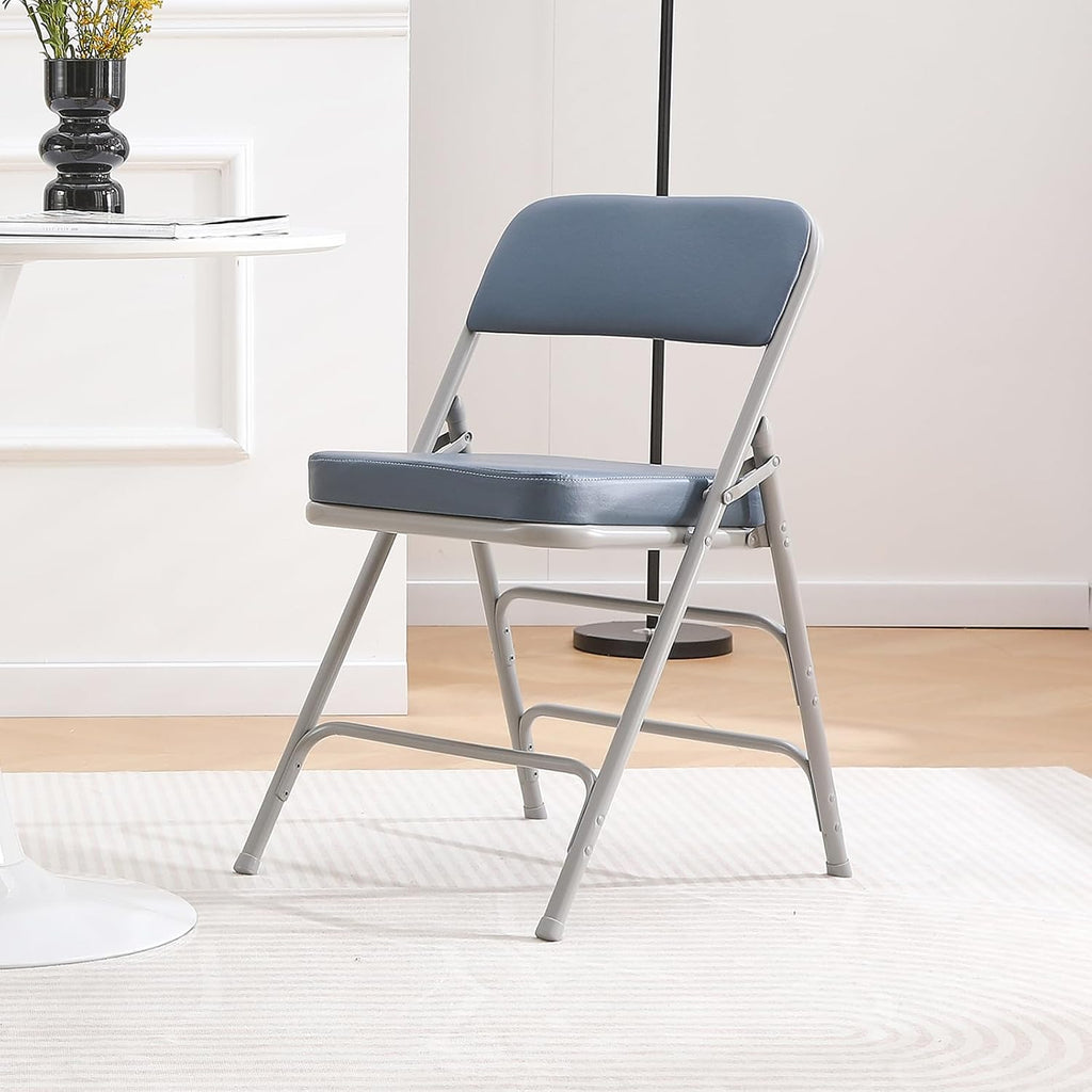 Padded Folding Chair, with Thick Cushioned Seat, Portable Metal Frame Foldable Chair for Indoor & Outdoor Use, Durable and Comfortable Upholstered Chair for Home, Office, and Events - Blue