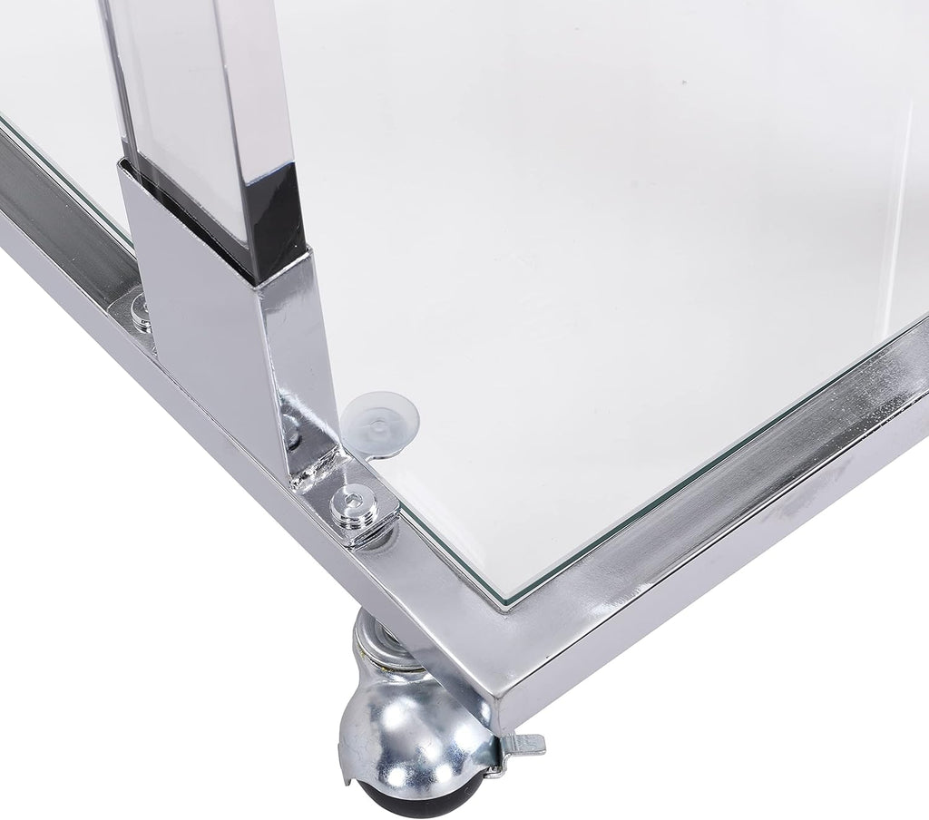 Acrylic Sofa Side Table C Shaped End Table with Wheels, Rolling Bedside Laptop Snack Table with Glass Top,Mobile Breakfast Tray Table with Clear Acrylic Frame