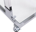 Acrylic Sofa Side Table C Shaped End Table with Wheels, Rolling Bedside Laptop Snack Table with Glass Top,Mobile Breakfast Tray Table with Clear Acrylic Frame