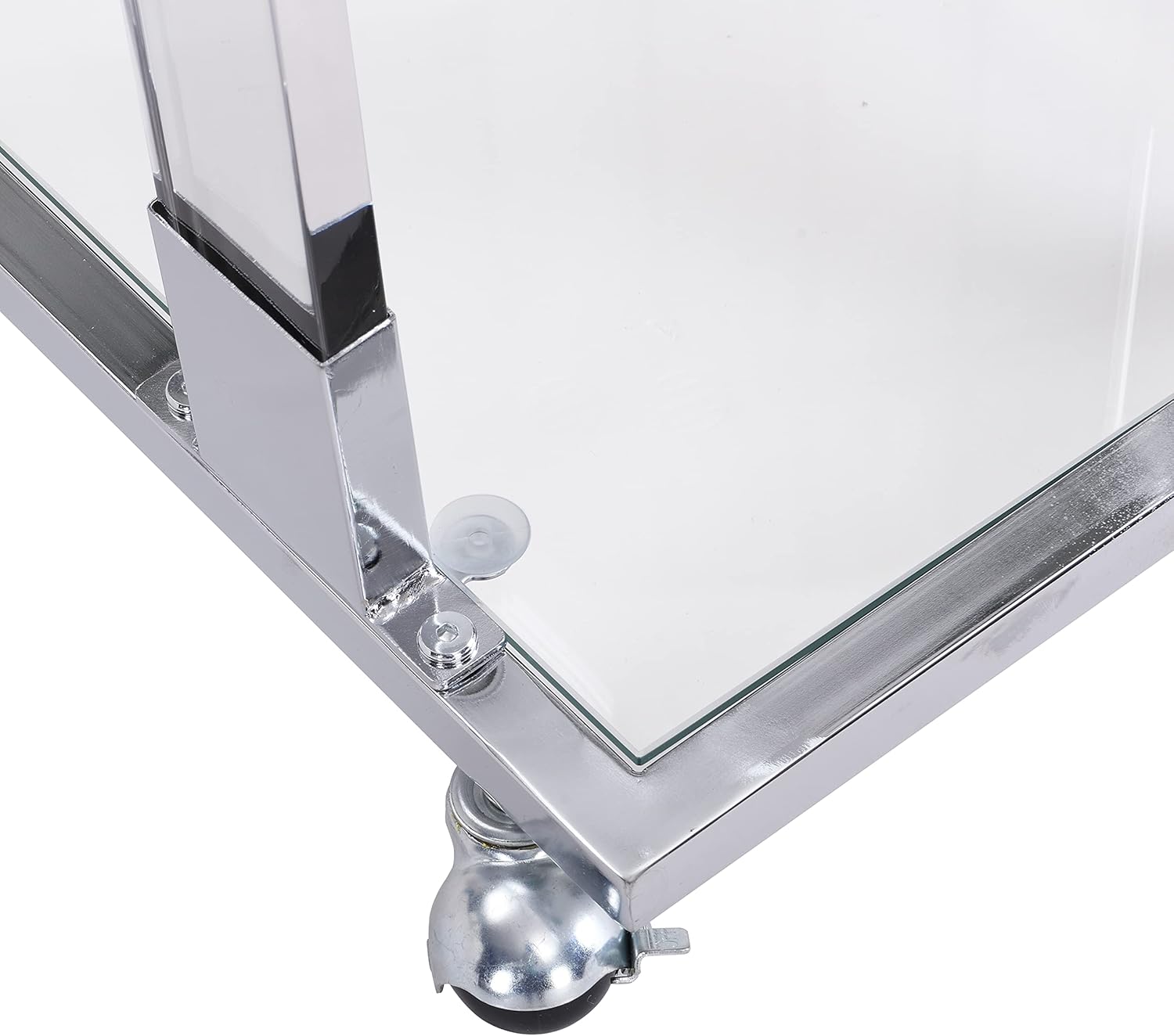 Acrylic Sofa Side Table C Shaped End Table with Wheels, Rolling Bedside Laptop Snack Table with Glass Top,Mobile Breakfast Tray Table with Clear Acrylic Frame