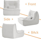 Bean Bag Chair for Adults, Single Lounge Chair with Lumbar Pillow, Comfy Floor Sofa with High-Resilience Foam, Lazy Accent Chair for Living Room, Bedroom, Apartment, Or Reading Corner, White