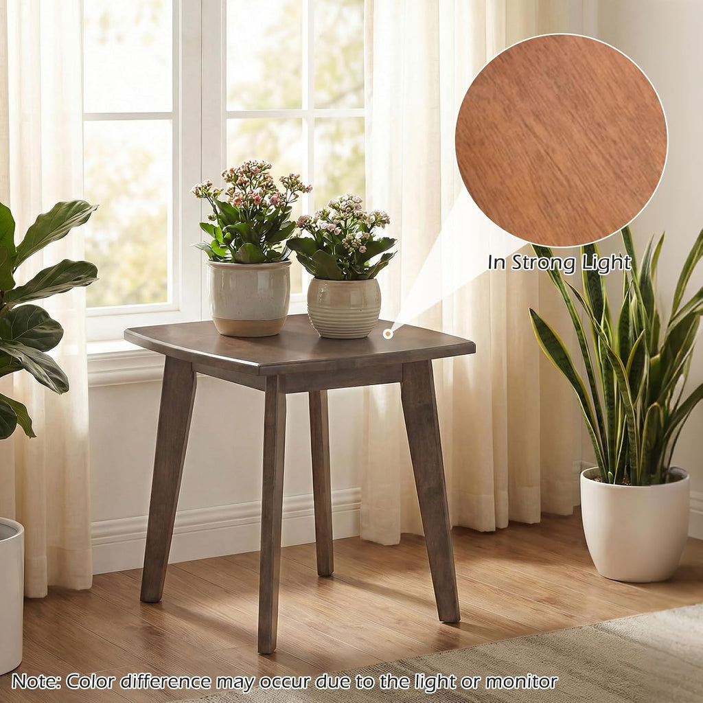 GOFLAME Solid Wood End Table, 17” Square Sofa Side Table with Storage, Thickened Top & Legs, Curved Edges, Retro, Rubber Wood Mid-Century Modern Nightstand for Living Room, Bedroom, Walnut (1)