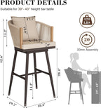 MEISSALIVVE Bar Stools Set of 2, Bar Height Bar Stools, Swivel Patio Barstools with Removable Cushion, Boho Outdoor Bar Stools with Olefin Rope Backrest for Kitchen, Garden, Balcony, Beige