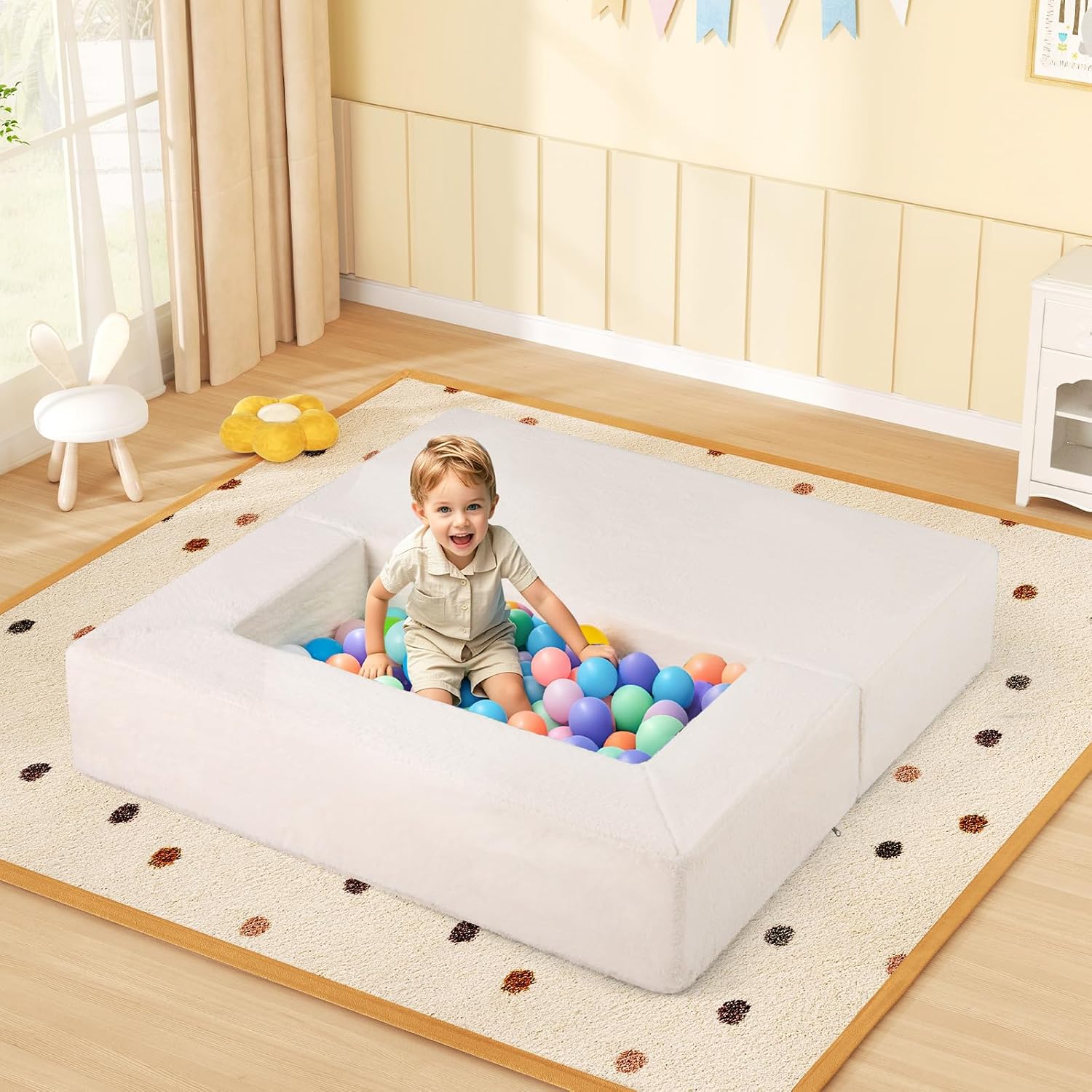 INFANS Modular Kids Play Couch, Toddler Sectional Fort Building Sofa for Playroom, Bedroom, Convertible Soft Foam Furniture Playset and Floor Cushion for Boys and Girls (Beige)
