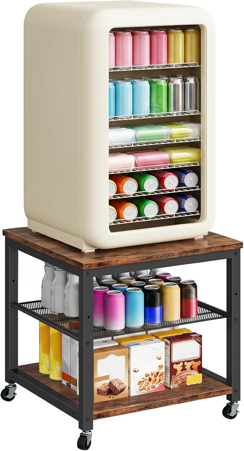HOOBRO Mini Fridge Stand, Mini Fridge Cabinet with 2-Tier Storage Shelf, 19.7" x 19.7" Square End Table, Mini Fridge Table for Bedroom, Kitchen, Rustic Brown BF02BX01