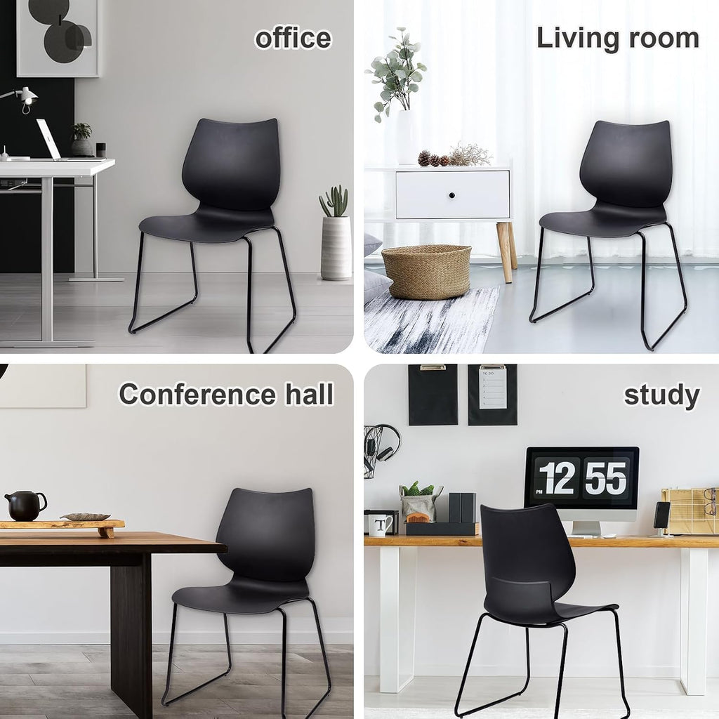 KLASIKA Stackable Waiting Room Chair, Stacking Office Chair with Ergonomic Lumbar Support and Metal Legs, Plastic Desk Chairs for Conference School Church Guest Reception Set of 12, Black