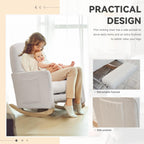 FOXHUNTER Rocking Chair Nursery with Adjustable Footrest and High Backrest, Upholstered Glider Chairs with Side Pockets for Nursery, Rocker Armchair Indoor for Living Room,White