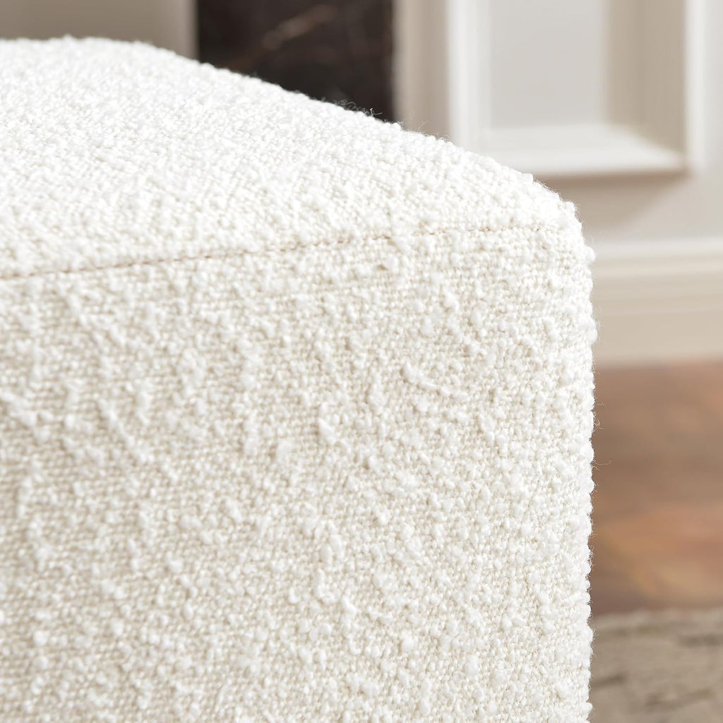 KINWELL 18.5" Wide Modern Square Boucle Upholstered Ottoman with Solid Wood Legs Set of 2, Cube Ottoman Multi-Functional Sofa Footrest, Extra Seating for Living Room, Bedroom, Fully Assembled (White)