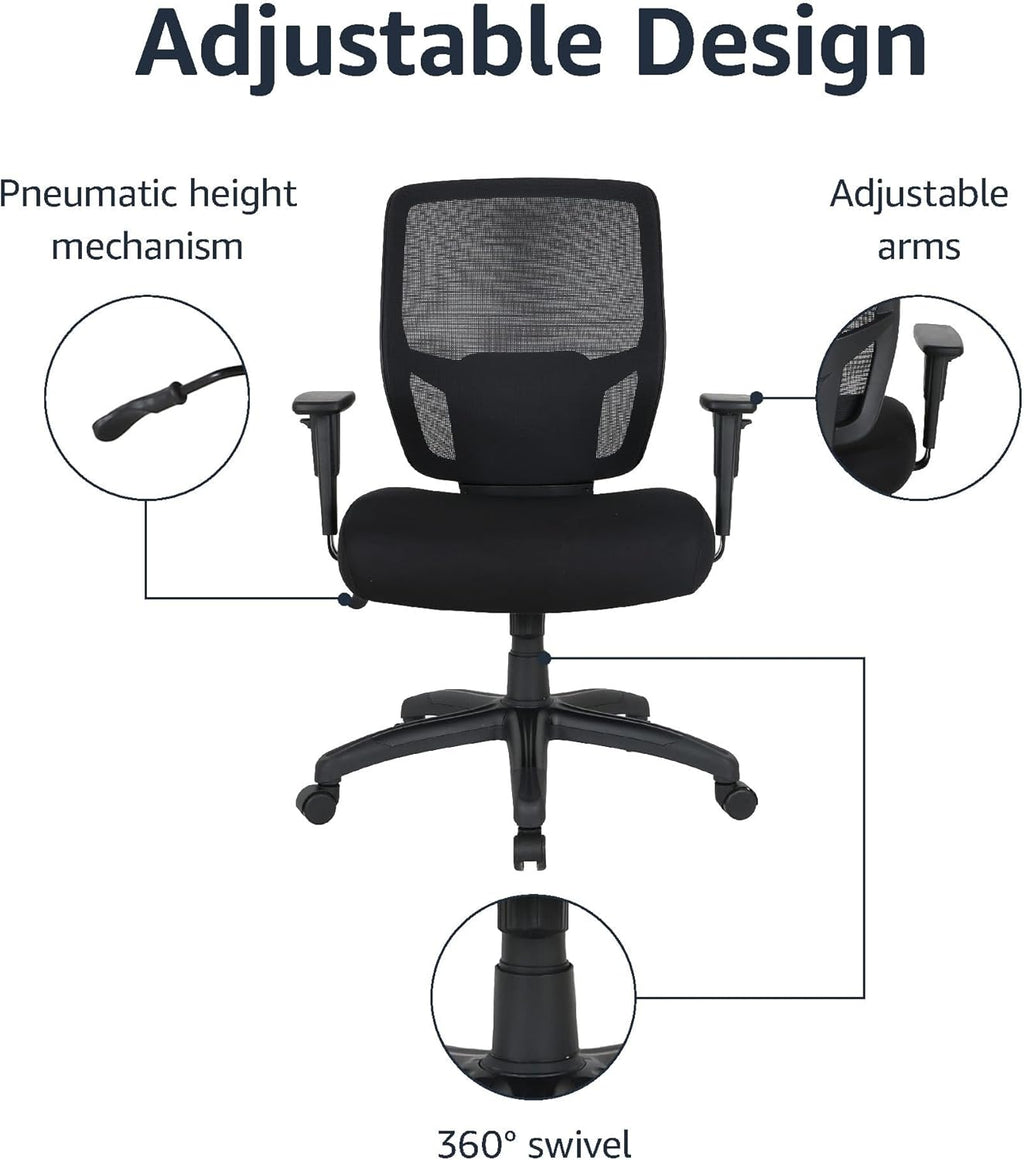 Amazon Basics Big and Tall Mesh Office Chair with Adjustable Armrests, Lumbar Support, Adjustable Height, 400lbs Capacity, Black