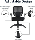 Amazon Basics Big and Tall Mesh Office Chair with Adjustable Armrests, Lumbar Support, Adjustable Height, 400lbs Capacity, Black