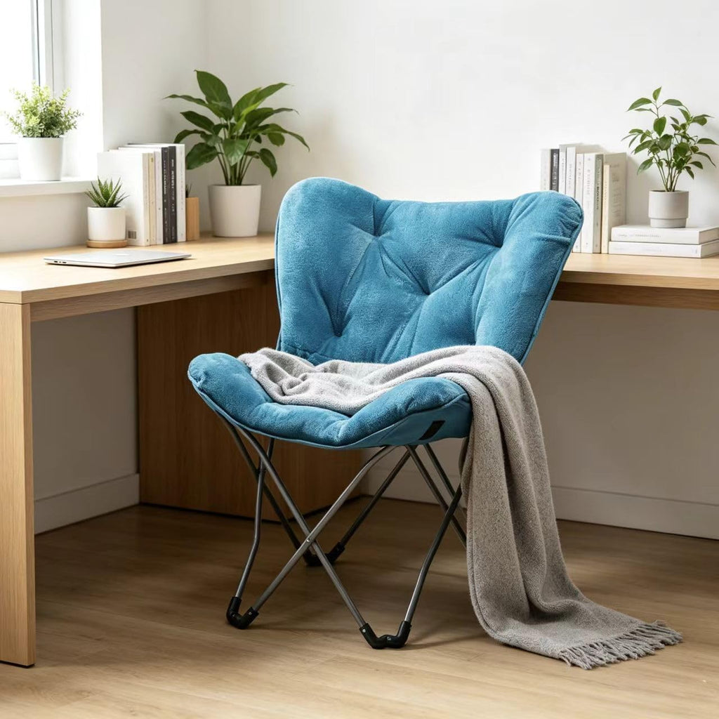 K&J CHIPMUNK Soft Faux Fur Butterfly Chair for Bedroom Living Room Dorm Rooms Flexible Reading Chair for Kids and Teens (Blue)