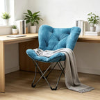 K&J CHIPMUNK Soft Faux Fur Butterfly Chair for Bedroom Living Room Dorm Rooms Flexible Reading Chair for Kids and Teens (Blue)