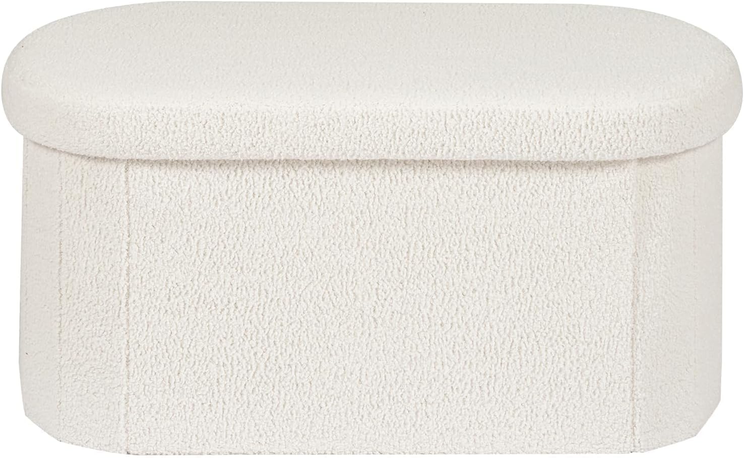 PINPLUS Storage Ottoman Bench Tufted Oval with Storage for Living Room Boulce Foot Rest, Velvet Foot Rest 30"x15"x15" White
