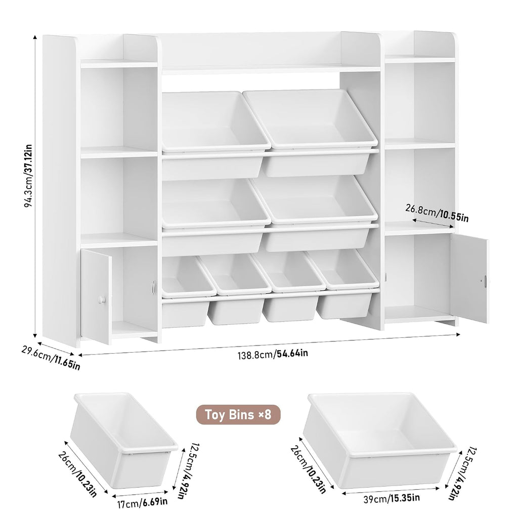 FOTOSOK Toy Storage Organizer with 8 Toy Bins, Toy Organizer Kids Bookshelf with 6 Storage Cubbies, Stuffed Animal Storage Organizer, Playroom Storage and Toy Chest, White